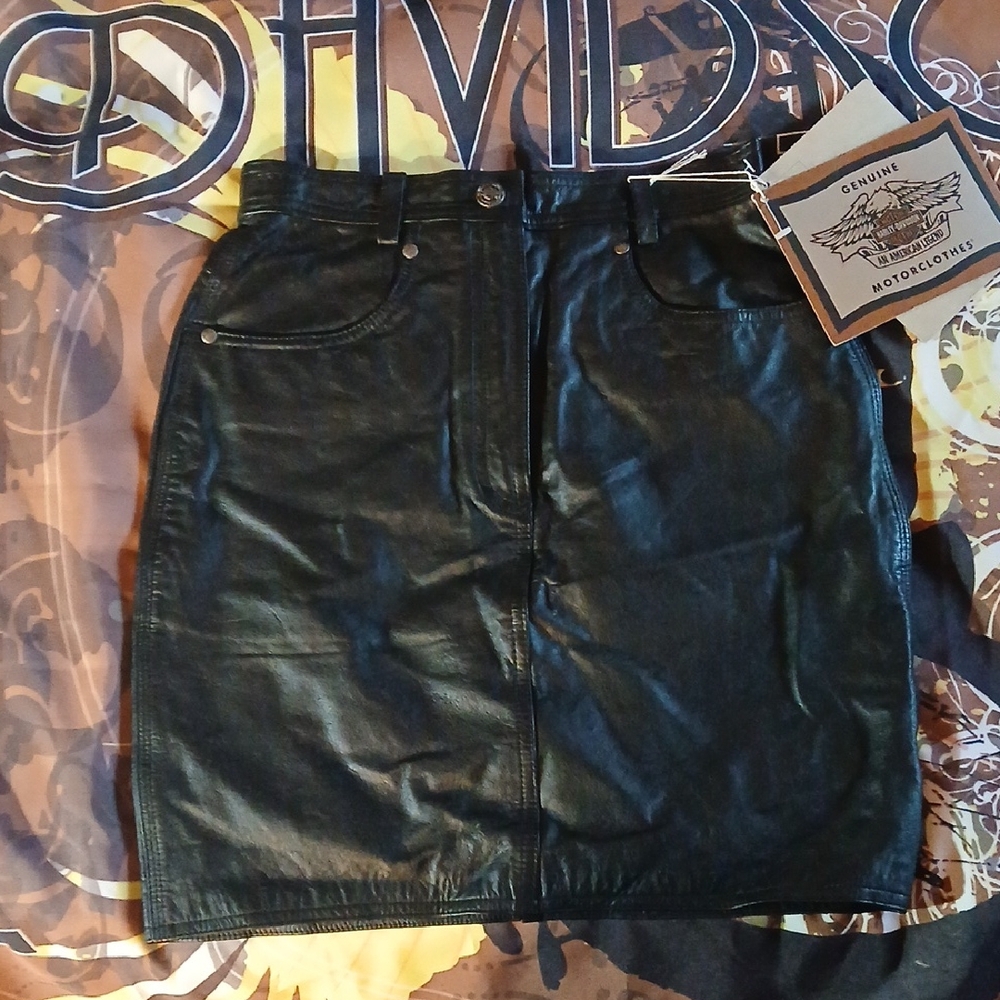 NWT HARLEY DAVIDSON Black Leather Skirt